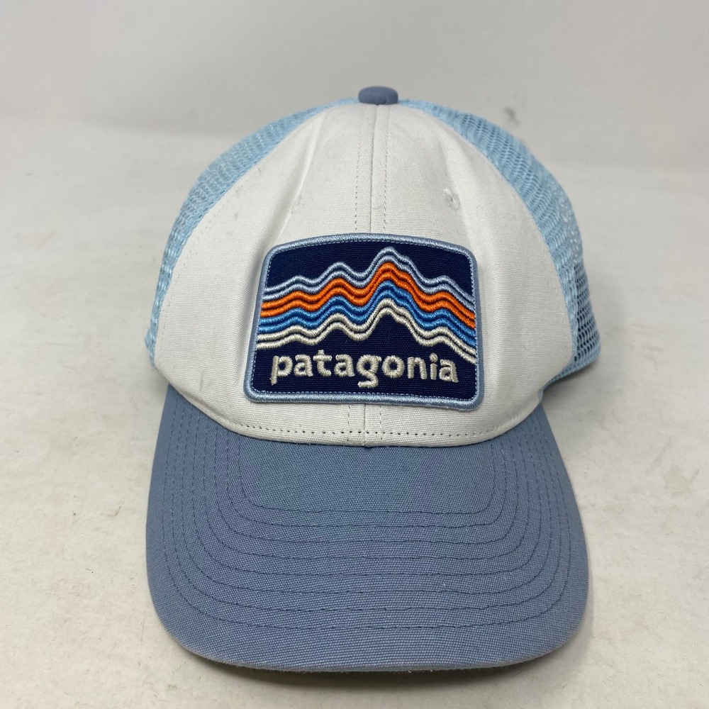 Patagonia Mens Blue White Logo Patch Mesh Back‎ Adjustable Trucker Hat Snapback